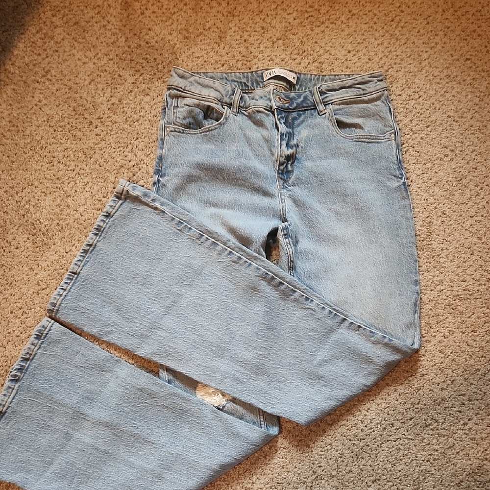Zara Women's Sky Blue Wide Leg Jeans